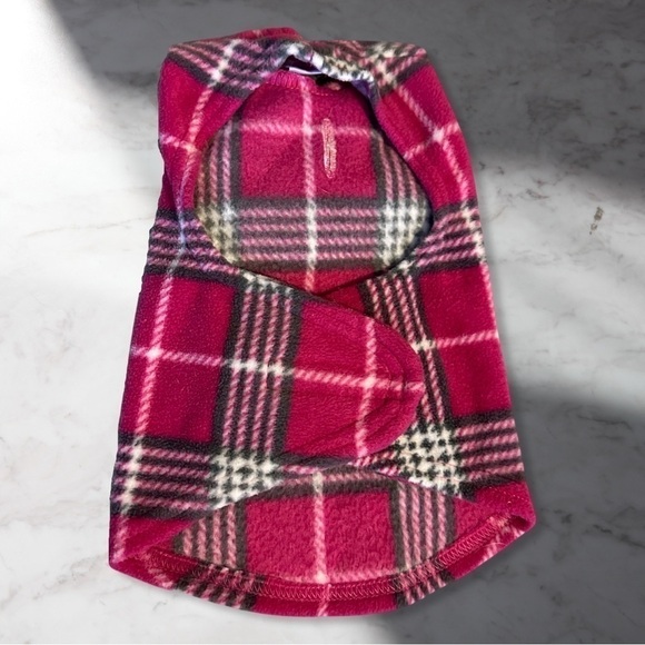 EUC XXS Dog Plaid Fleece Hoodie In Pink Velcro Closure Under Belly - Picture 4 of 5